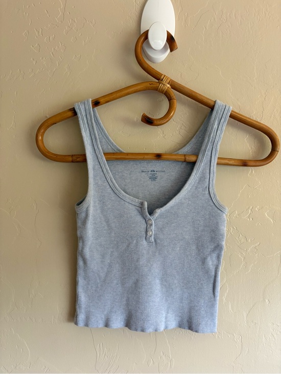 Brandy Melville Tops - Brandy Melville 100% Cotton Light Heathered Blue Henley Ribbed Crop Tank Top
